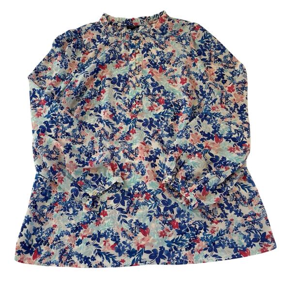 Talbots Ruffled Collar Floral Long Sleeve Shirt Semi Button Front Size XL - Picture 4 of 11